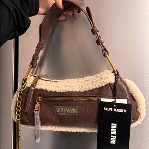 Steve Madden Brown and Cream Faux Fur Shoulder Bag